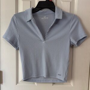 Hollister Pale Blue Ribbed Polo Crop Top
